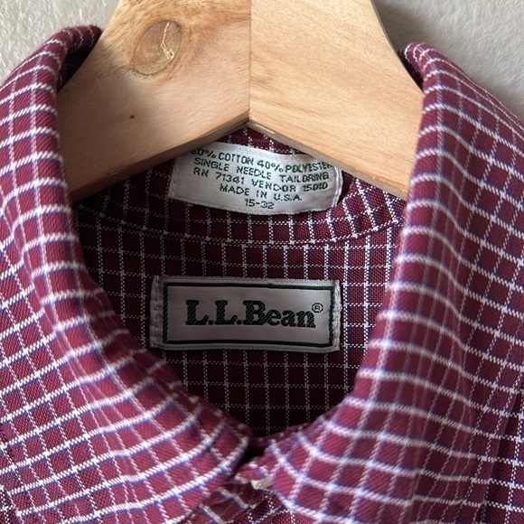 L.L. BEAN Mens Maroon Plaid Long Sleeve Button Down Shirt - Picture 3 of 6